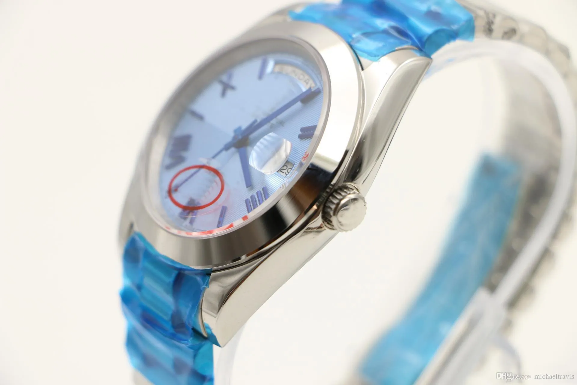40 MM Klassiek automatisch herenhorloge Horloges tonen ronde blauw gestreepte wijzerplaat president riem roestvrij268i