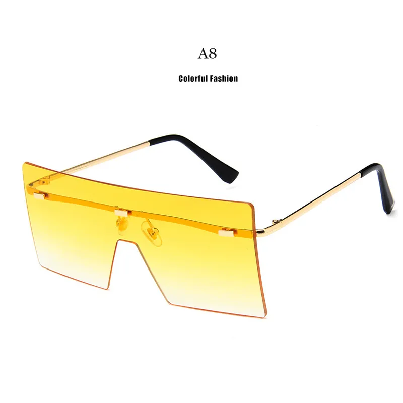 Unisex Mode Übergroße Quadratische Randlose Sonnenbrille Frauen Flache top Große Sonnenbrille Reise Gradienten UV400245U