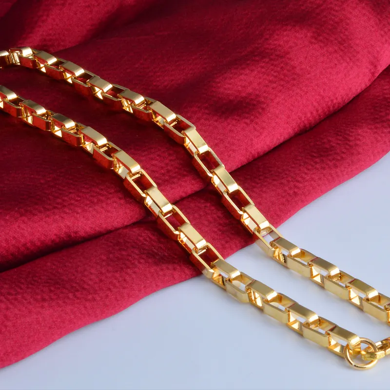 Collier de chaînes de boîte de 4 mm 18k Hommes plaqués or Hip Hop Bijoux Colliers pour femmes accessoires de mode de luxe de 20 pouces avec tampon 18K