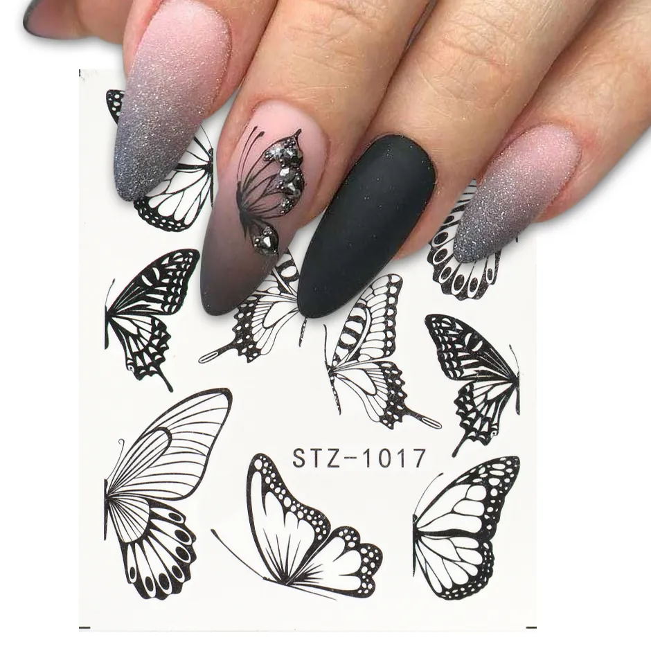 30 Stile Schwarzer Schmetterling Nagelaufkleber und Aufkleber Blume Blau Buntes Wasser Tattoo für Maniküre Nail Art Slider Dekor NP0025118521