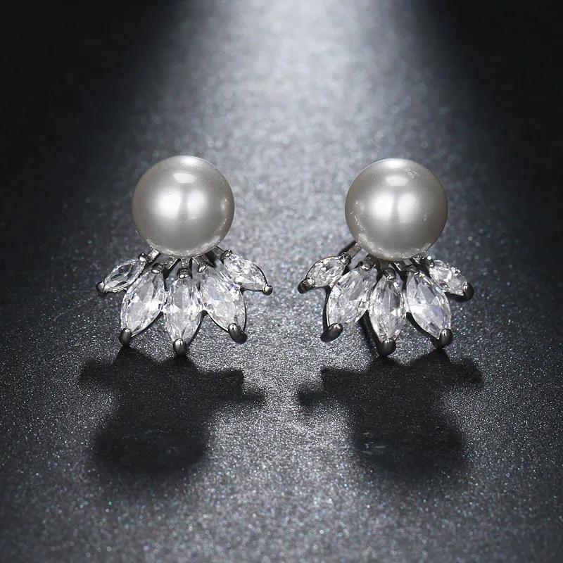 Mode Leuke Prachtige Bloem Stud Parel Kristallen Oorbellen Studs Wit Zirkoon voor Vrouwen Sieraden Bruiloft Geschenken2543