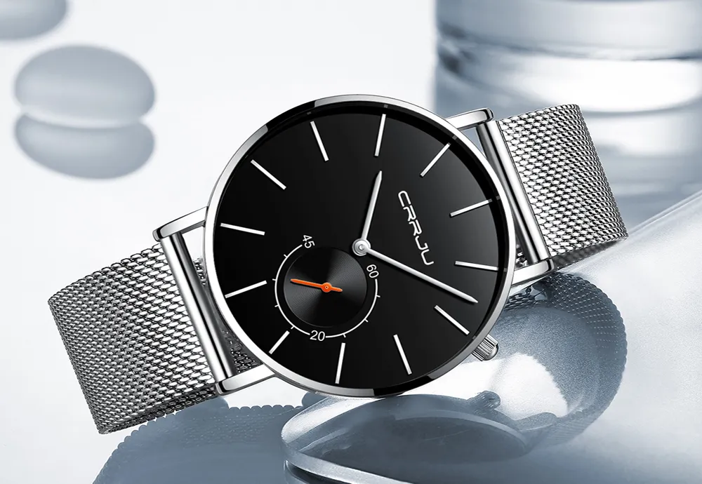 Новые модные простые мужские часы CRRJU, уникальный дизайн, черные повседневные кварцевые часы, мужские роскошные деловые наручные часы Zegarek Meskie2354