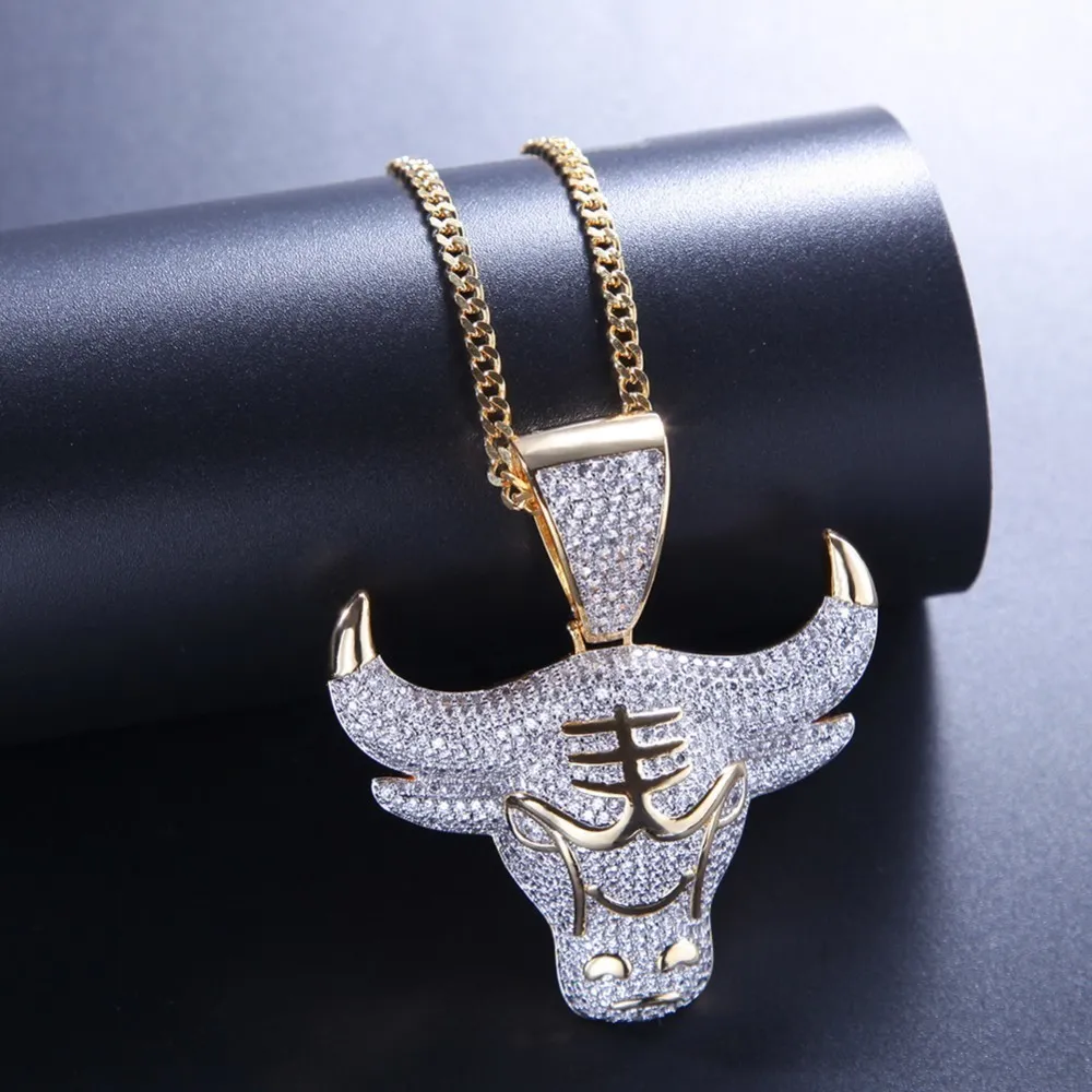 Uwin Drop Charm King Bull Iced Out Подвеска с круглой огранкой 4 мм Теннисные цепочки Ожерелье Хип-хоп Ювелирные изделия с кубическим цирконием J190711596391