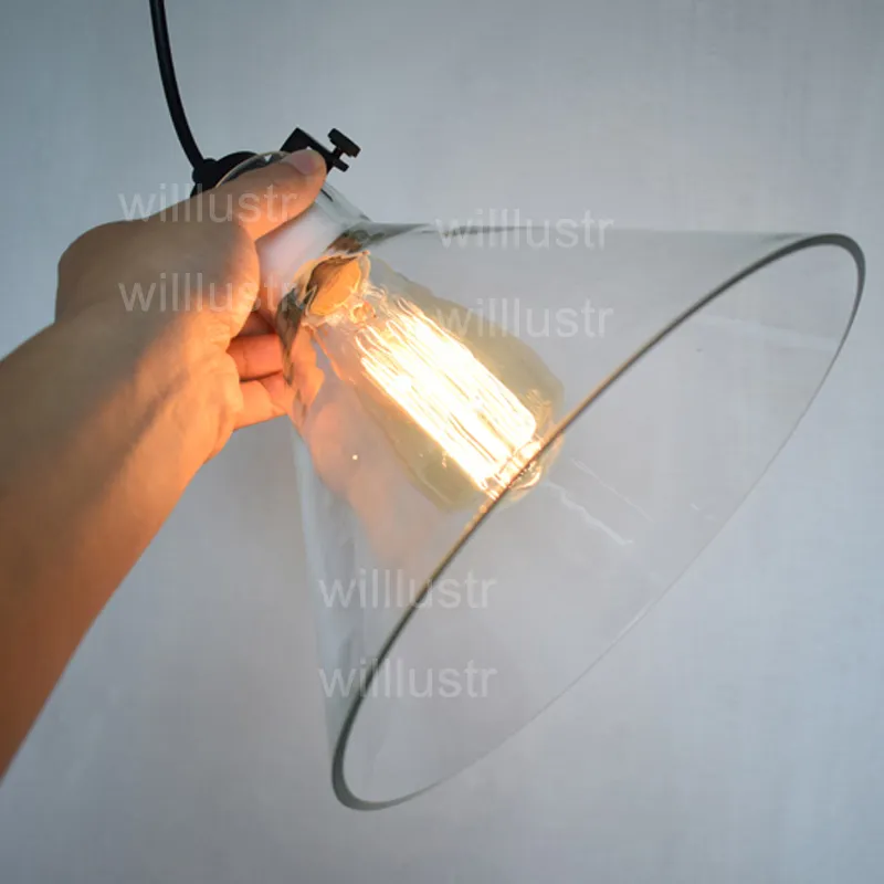 Clear Transparent Glass Funnel Pendant Lamp Edison Vintage Filament Bulb el Restaurant Industrial Retro American Country Suspen211s