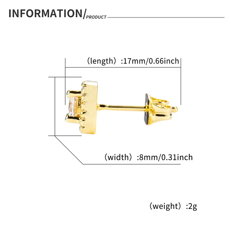 Unisex män kvinnor örhängen studs gult vitt guld pläterade cz simulerade diamantörhängen för män kvinnor trevlig gåva218s