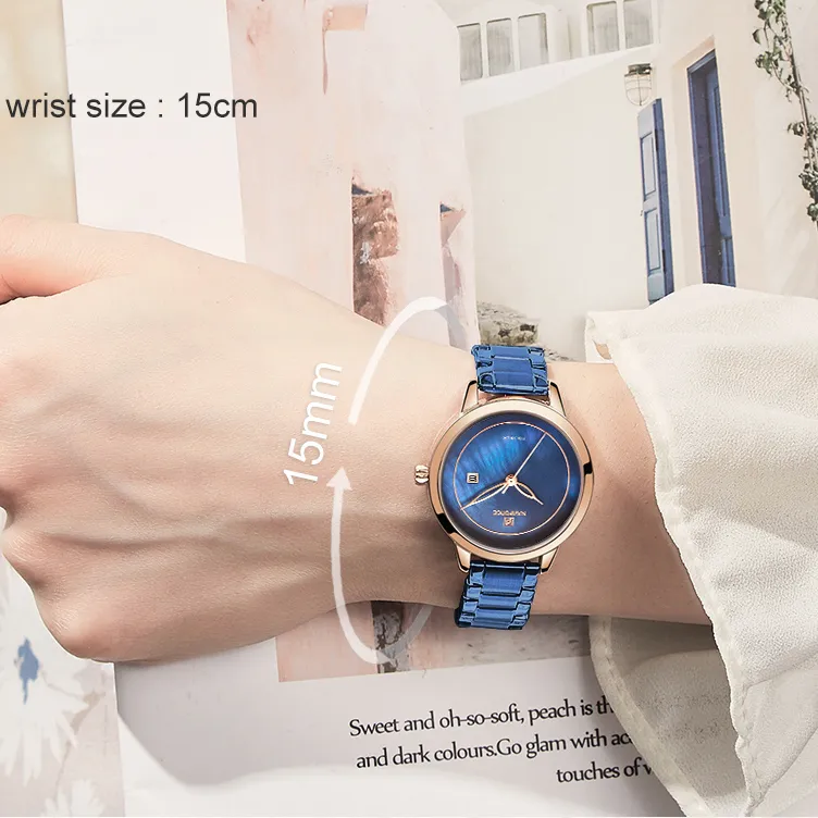 Women Watch NAVIFORCE Stainless Steel Lady Wristwatch Fashion Waterproof Ladies Watches Simple Blue Girl Clock Set For 216Q