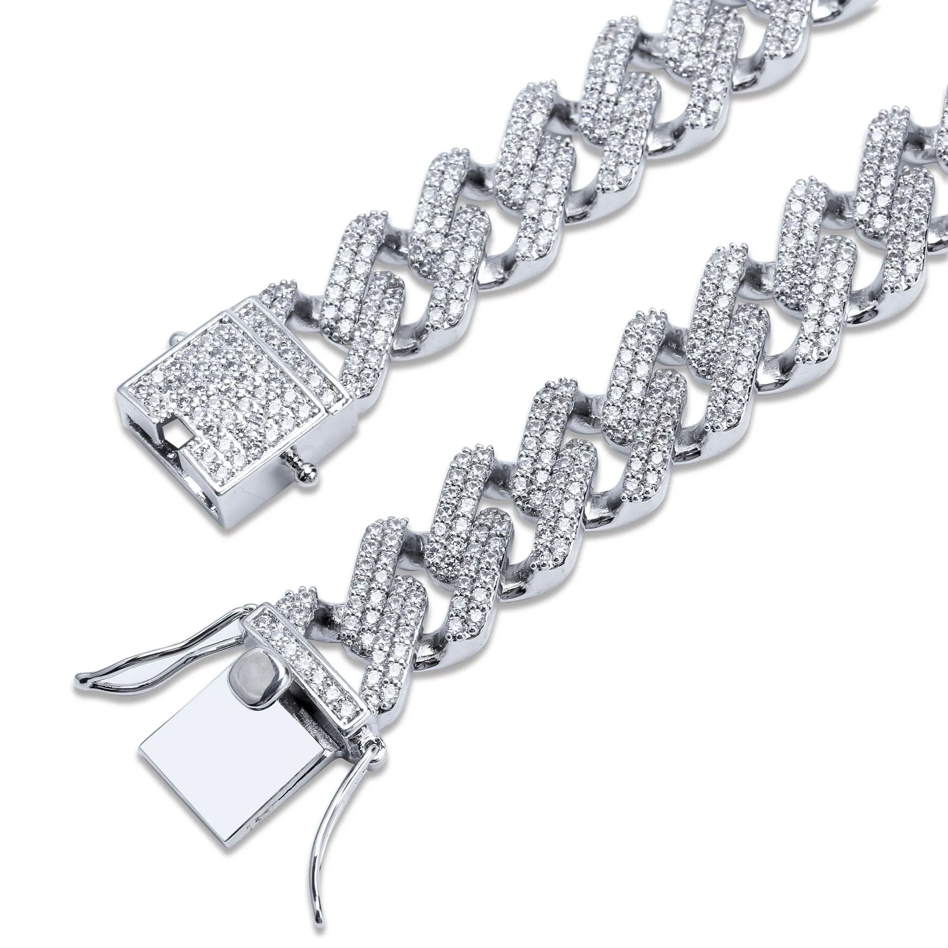 18 carats en or Gold Hiphop Iced Out Full CZ Mens Cuban Squan Square Link Chain Collier 14 mm Collier Collier Full Diamond Miami Choker Bijoux Cadeaux 2195