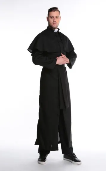 テーマコスチュームハロウィーン男性男性の服のための司祭を演奏するコスプレゴッドロングブラックスーツパーティーコスチューム236h