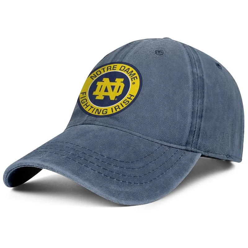 Elegante Notre Dame Fighting Irish Round Logo Gorra de béisbol de mezclilla unisex Cool Team Hats logo de fútbol Core Smoke old Print USA flag 250t