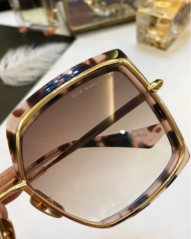 Luxary-Women Narcissus Cream Tortoise Rose Gold dunkelbraun schattierte Sonnenbrille Gafas De Sol Designer Sonnenbrille Vintage Brille Neu 268S