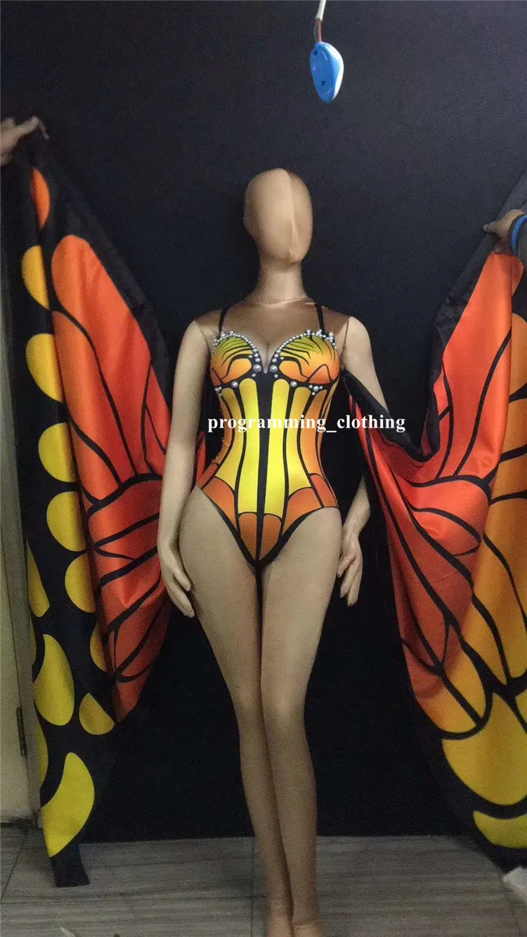 R45 Satge nosi motyle skrzydła motylowe Belldance Ballroom Dance Costumes Sukienka Płaszcz Tancerz Bodysuit DJ Outfits Odzież Koszyb RA232S