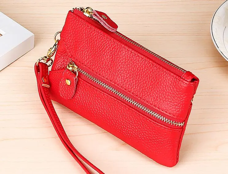 Mix color Cowhide PU Multifunctional Zipper Coin Purses With Strap