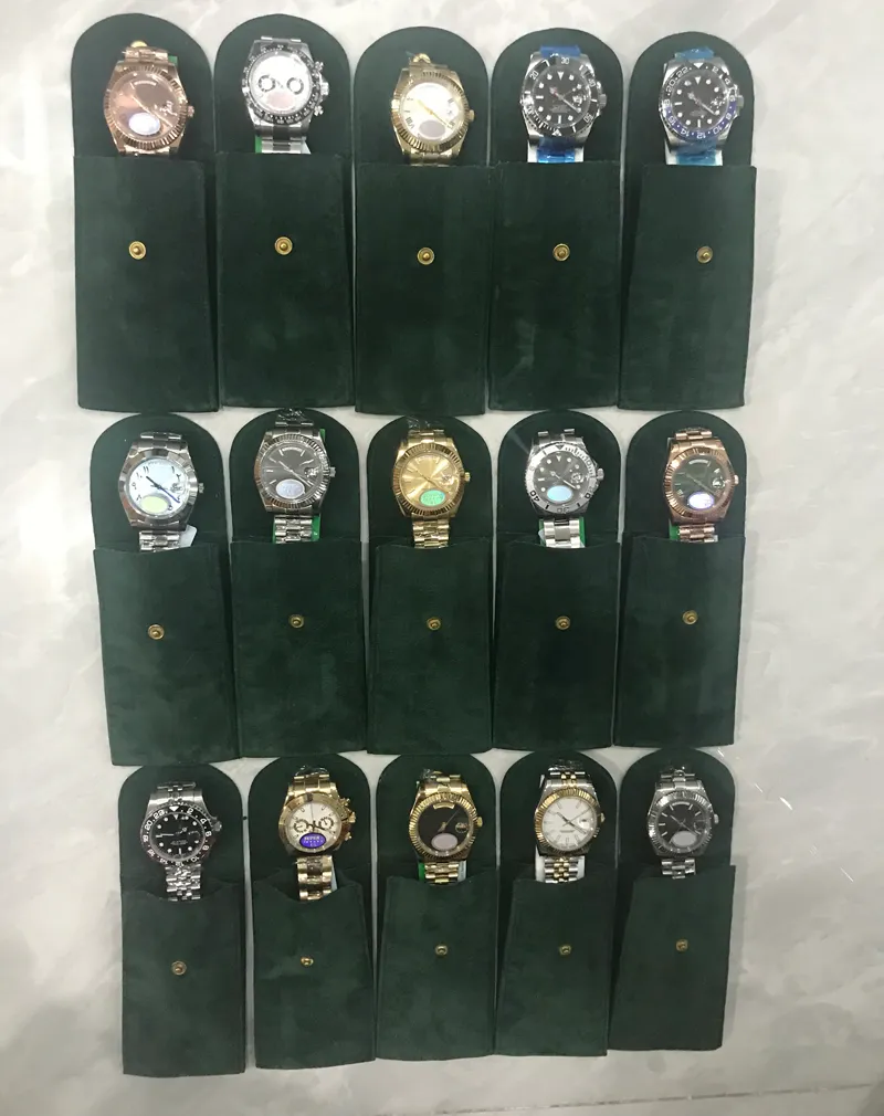 Zielony zegarek ochronna kieszeń gładka flanelowa torebka męskie damskie zegarki obudowy na rękę