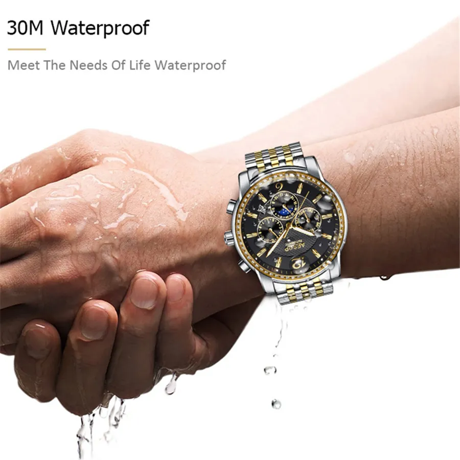 AESOP Luxury Brand Military Watch Men Moon phase Automatic Mechanical Watches Luminous Full Steel Waterproof Clock Men251k