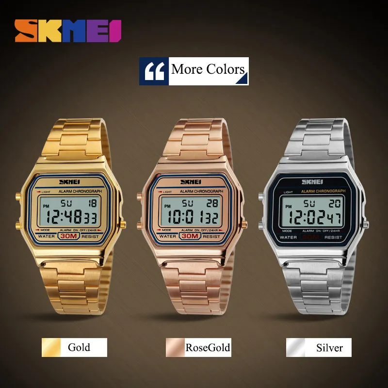 Skmei moda gündelik spor izleme erkekler paslanmaz çelik kayış led ekran saatler 3bar su geçirmez dijital saat reloj hombre 1123271p