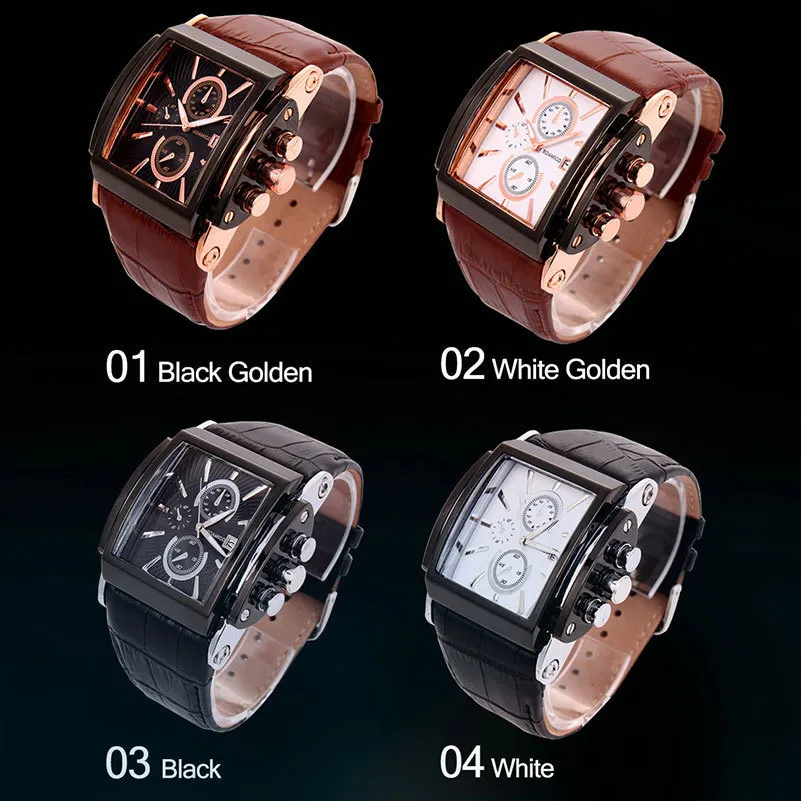 Boamigo Men Quartz Watches Large Dial Fashion Casual Sports Watches Rose Gold Sub Dials Clock Brown Leather Male Wrist Watches Y19307h