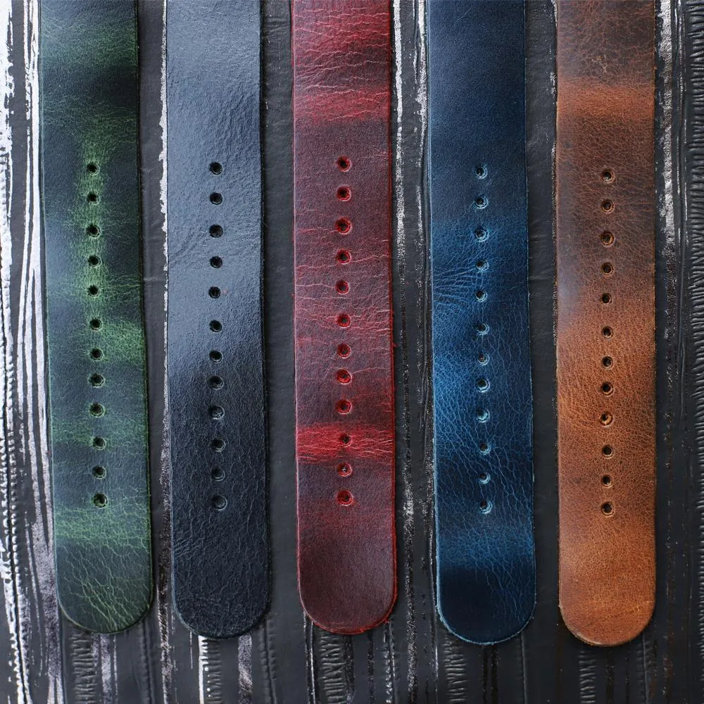 OnThelevel Leather Nato Strap 20mm 22mm 24mm Zulu Strap Vintage First Layer Cow Leather Band مع خمس حلقات Buckle #E CJ191238Y