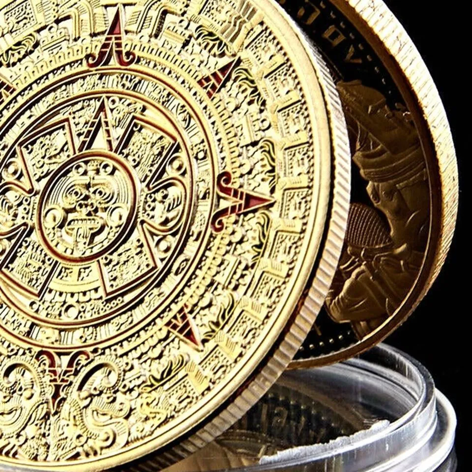 5 pièces pièce commémorative artisanat mexicain ancien Maya aztèque calendrier prédiction Culture défi jeton Badge5805637