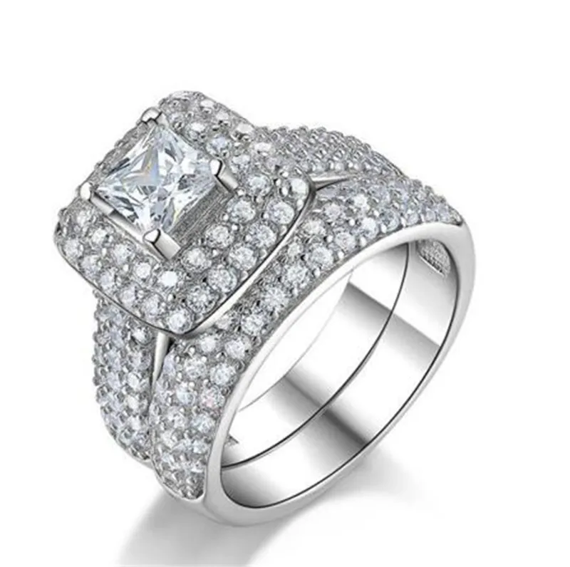 choucong güzel mücevher taş elmas 14kt beyaz altın dolu alyans seti SZ 5-11 hediye306o