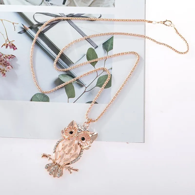 Opal Owl Sweater Chain Necklaces Fashion Trendy Women Statement Charm Animal Design Pendant Necklace Lady Girl Jewelry Accessories193S