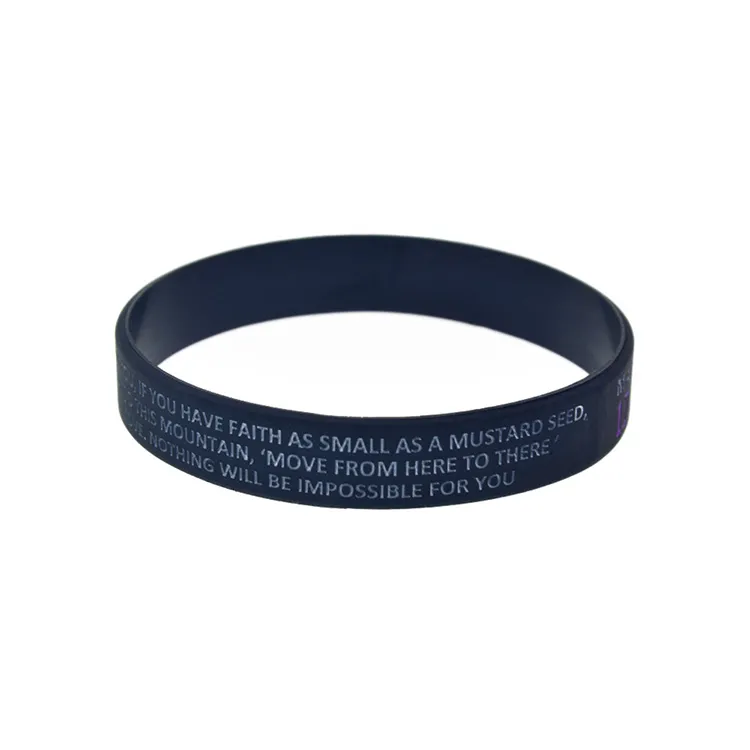 Jesus Silicone Rubber Bracelet Debossed Filled in Color Matthew 1720 Faith can move mountains234d