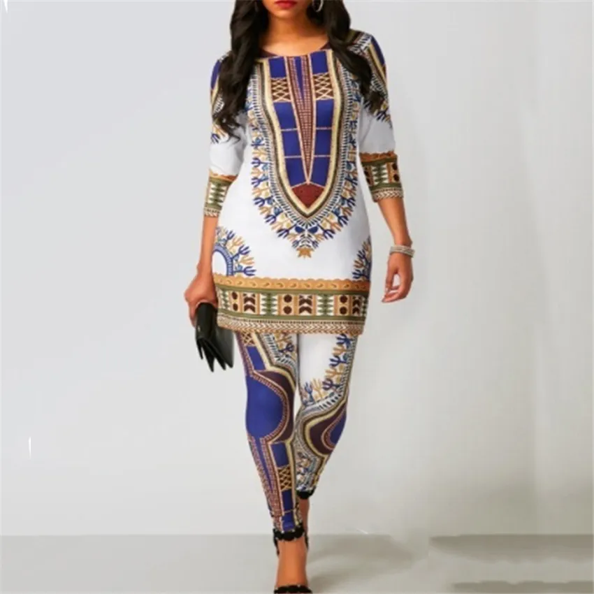 African Drs for Women 2020 News Top Pants Suit Dashiki Tryck damkläder Robe Africaine Bazin Fashion Clothing T2006307673173