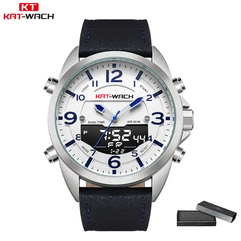 KT Luxury Watch Men Top Brand Leather Watches Man Quartz Analog Digital Waterproof Wristwatch Big Watch Clock Klok KT1818293K