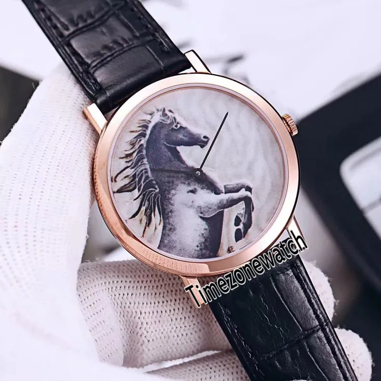 Nowy altiplano ultra-cienki różowe złoto G0A38571 CAL 1400 Mechaniczne ręczne męskie zegarek biały totem Totem Dial Pasek 302a