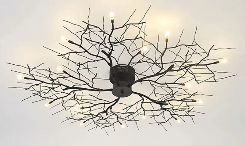 Moderne Tak Kroonluchter Globe Creatieve Zwarte Metalen Takje Plafondlamp Kantoor Woonkamer Licht G4 LED Dia100cm MYY202i