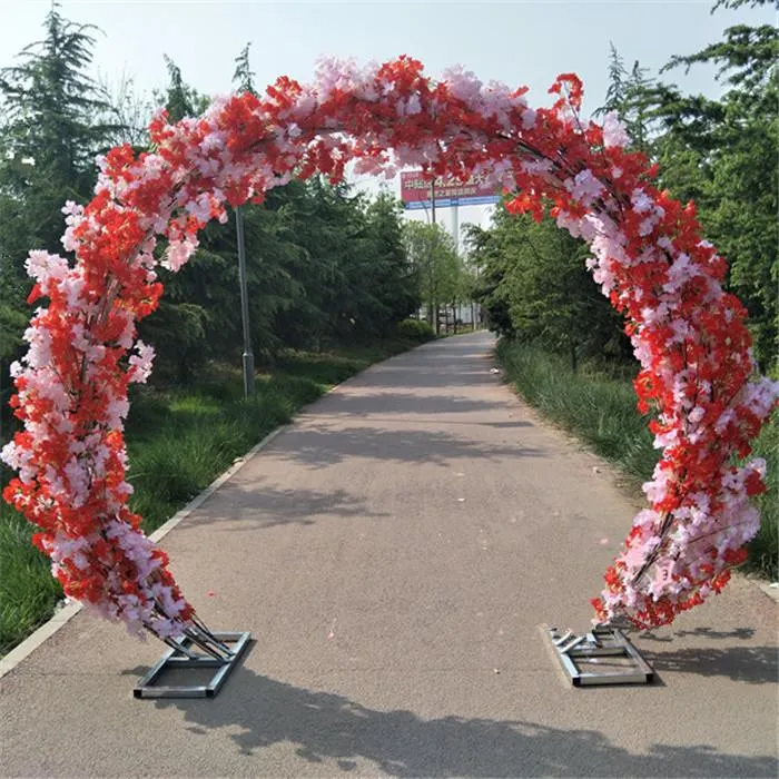 Arche de mariage en soie de fleurs de cerisier blanches, support rond en fer porte-bonheur, décoration de fête de mariage, fleur artificielle Cherry Blossom2779