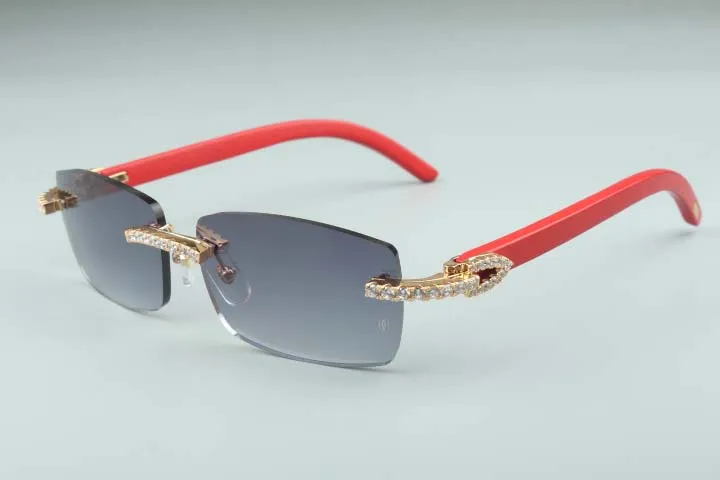 Neueste 3524012-13 große Diamant-Sonnenbrille, rote Holzbrille, quadratische Brillen, Mode für Männer und Frauen, grenzenlos 298S