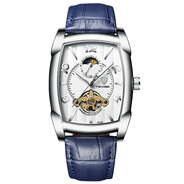 Relojes TEVISE a la moda para hombre, reloj mecánico Tourbillon con fase lunar, reloj de pulsera deportivo de cuero para hombre, reloj Masculino 272p