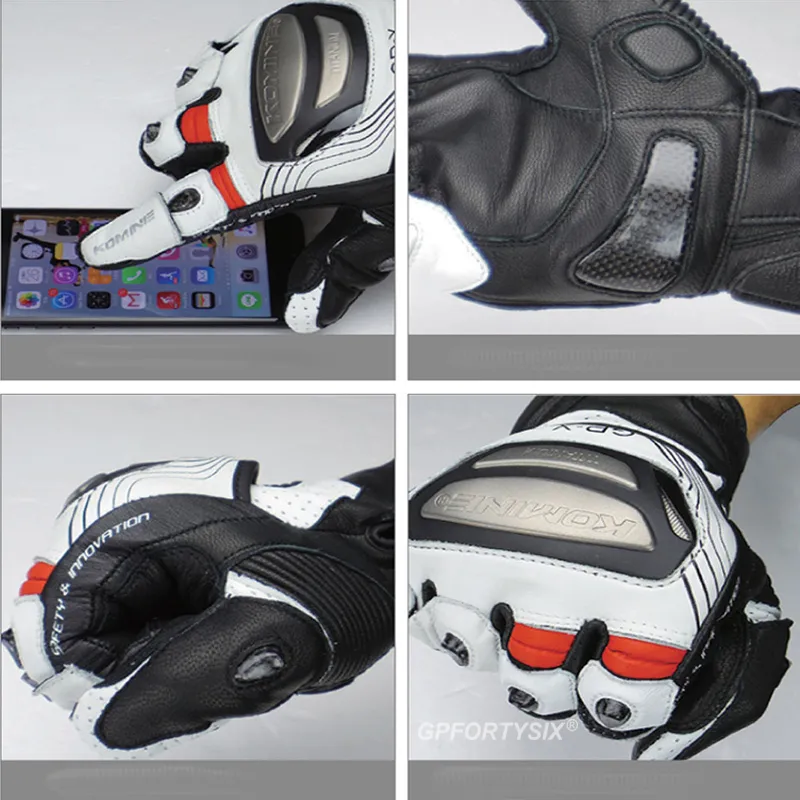 Getlädermotorcykel för Komine GK213 -handskar Touch Screen Motorcykelväg Cycling Race Glyes Carbon Fiber Protect Gloves MX F1773469