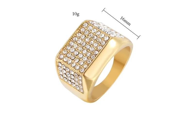 new Fashion luxury designer full diamonds titanium stainless steel golden men rings hip hop jewelry3254