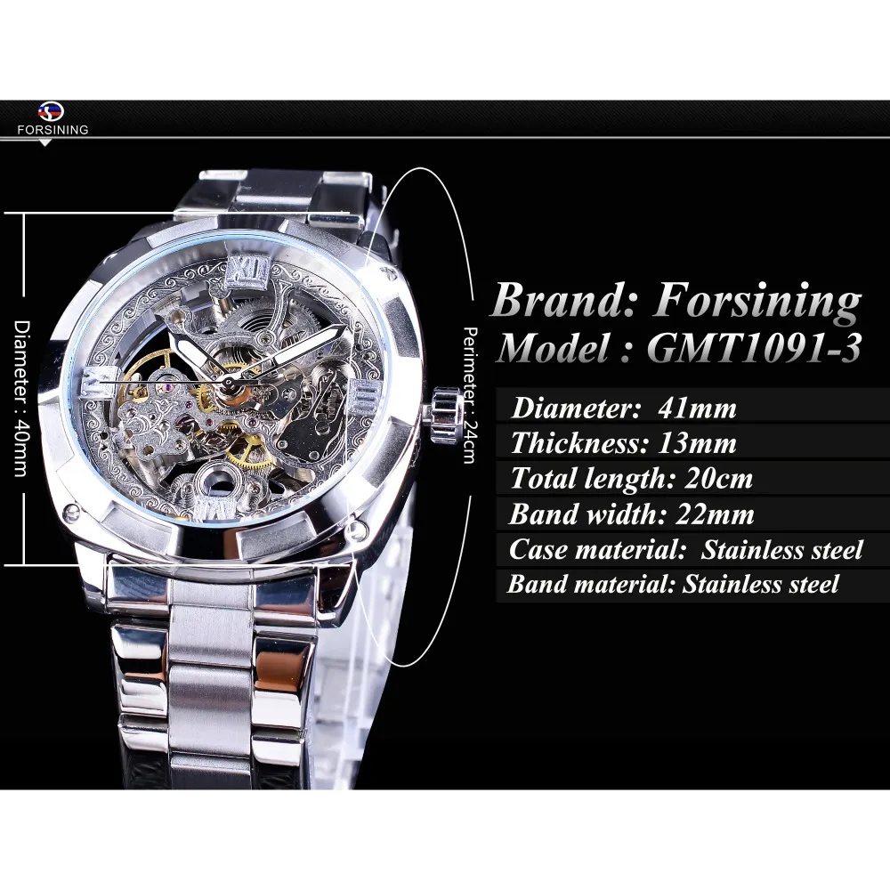 ForSining Par Watch Set Combination Men Silver Automatic Watches Steel Lady Red Skeleton Leather Mechanical Wristwatch Gift275J