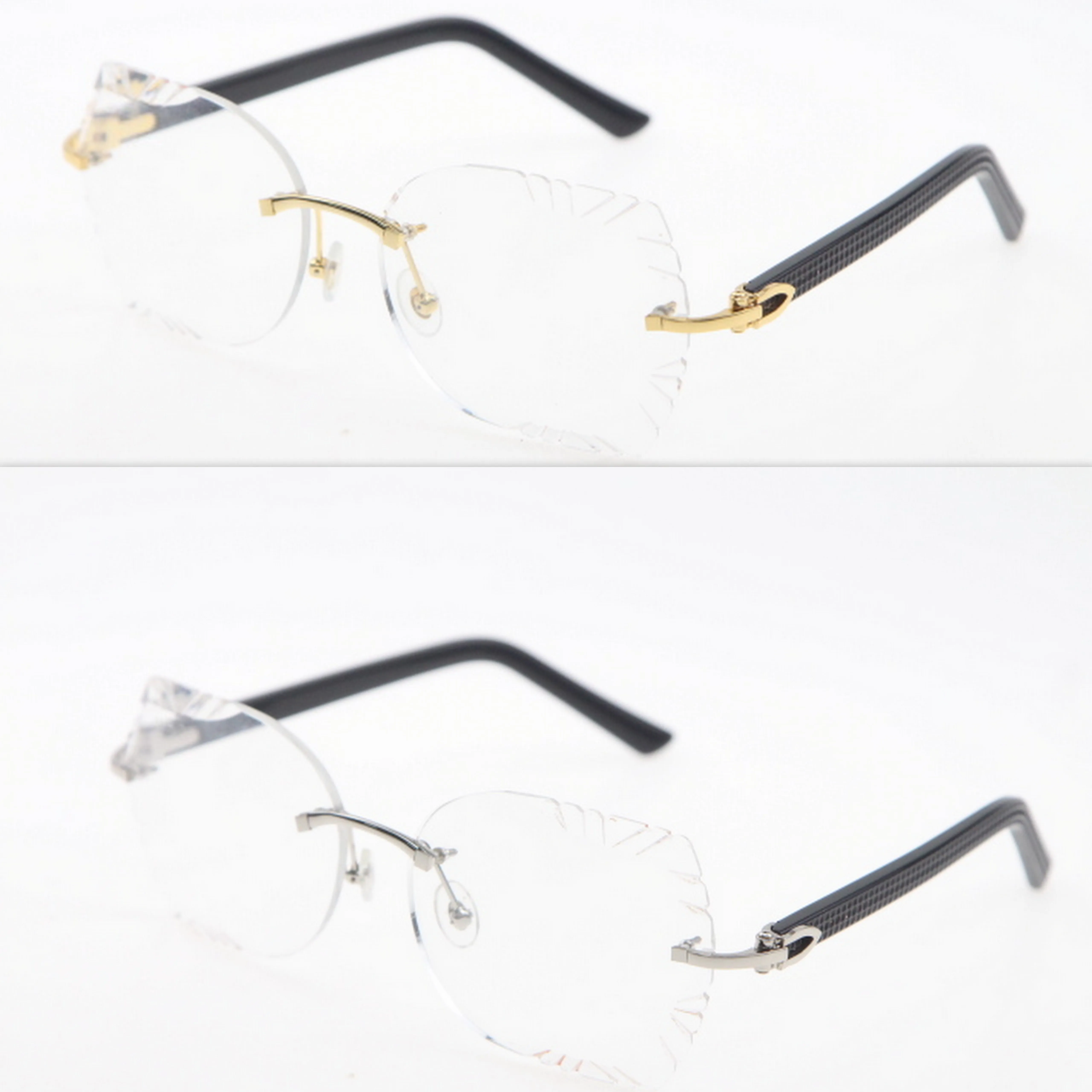 リムレス彫刻レンズ格子縞のプランクサングラス男性と女性の新しいメガネユニセックスサングラスガラス猫アイウェアファッションアクセサリー281J