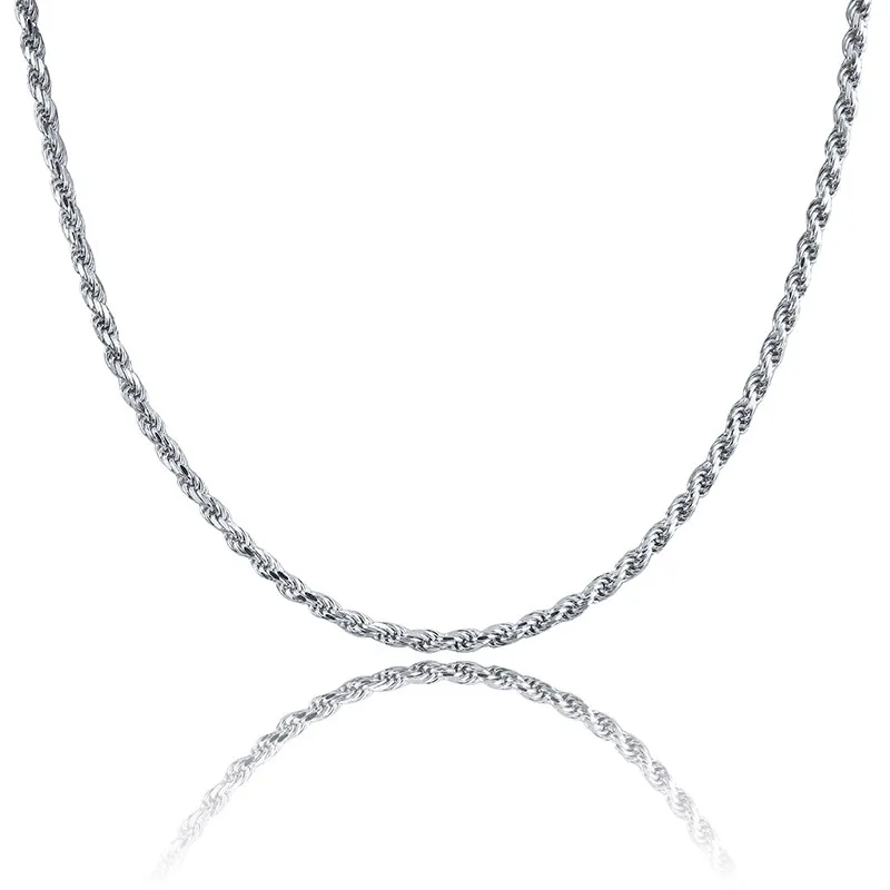 18K Gold & White Gold Plated 925 Sterling Silver Chain Necklace 3mm 18 22 Rope Chain Hip Hop Rapper Jewelry Gift194v