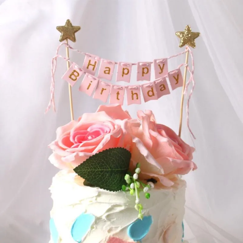 Yoriwoo feliz aniversário bolo topper bandeira banner cupcake toppers 1st decorações de festa de aniversário crianças chá de bebê bolo decorating307x