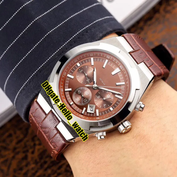 Barato novo no exterior 5500V 000R-B435 relógio automático masculino data mostrador marrom rosa caixa de ouro pulseira de couro marrom relógios para homens Olá wat233y