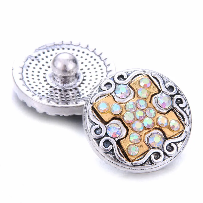 Nouveau 10 pièces croix entière foi 18mm Snap bijoux mixte métal strass bouton pression bijoux idéal pour Bracelet bracelets colliers 296P