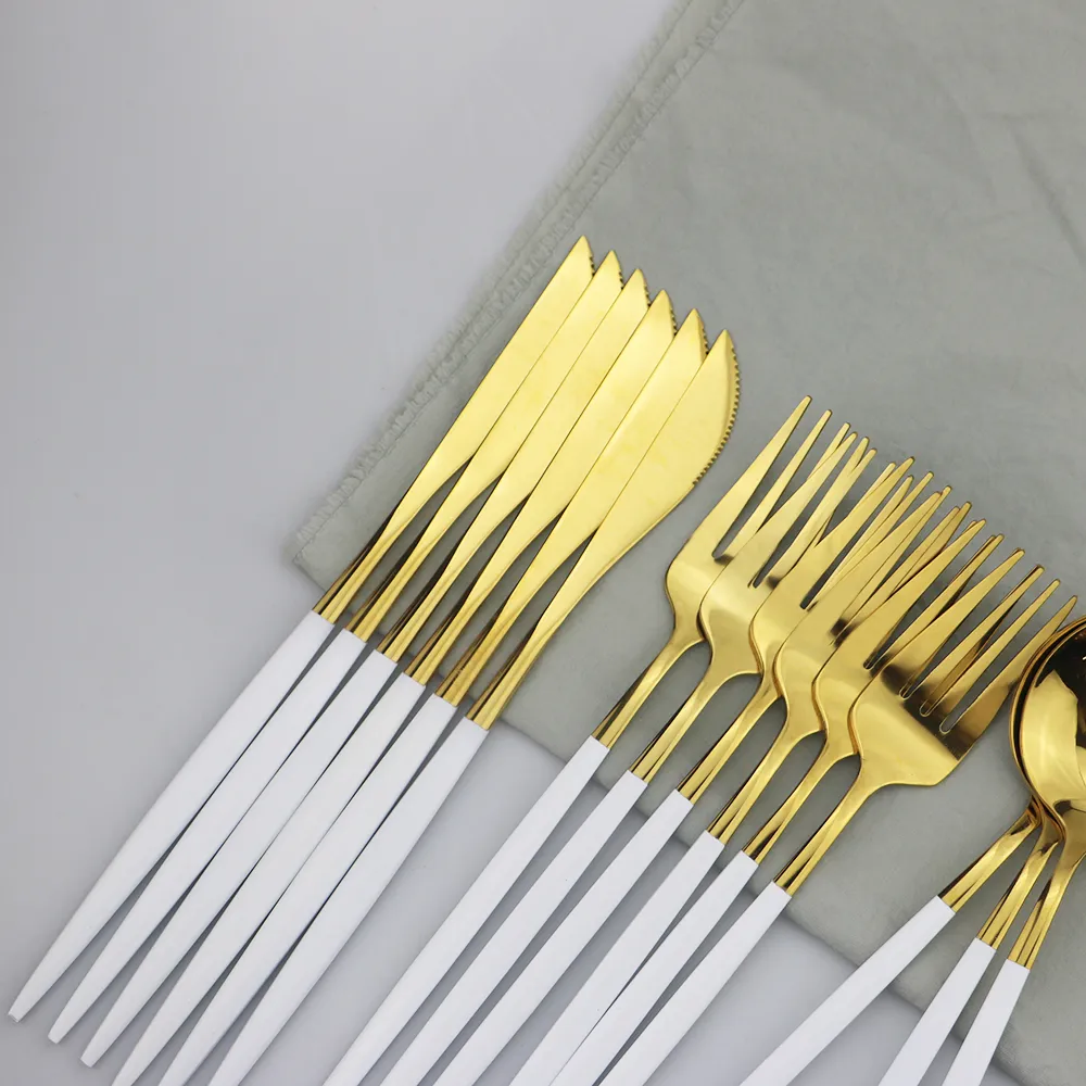 set Gold Cutlery Juego de vajillas de acero inoxidable cuchillos de postres de postres Spoons Spoons Té Cena Cocina Cocina Tabl6027890