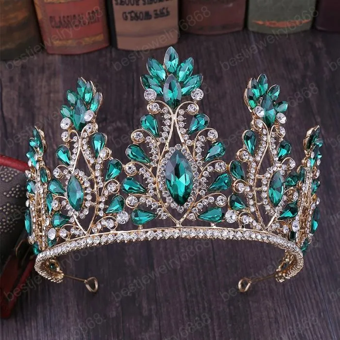 Luxe gouden kristallen kralen bruids tiaras en kronen traande strass Rhinestone diadeem kopstuk haar sieraden bruiloft haaraccessoires241t 241T