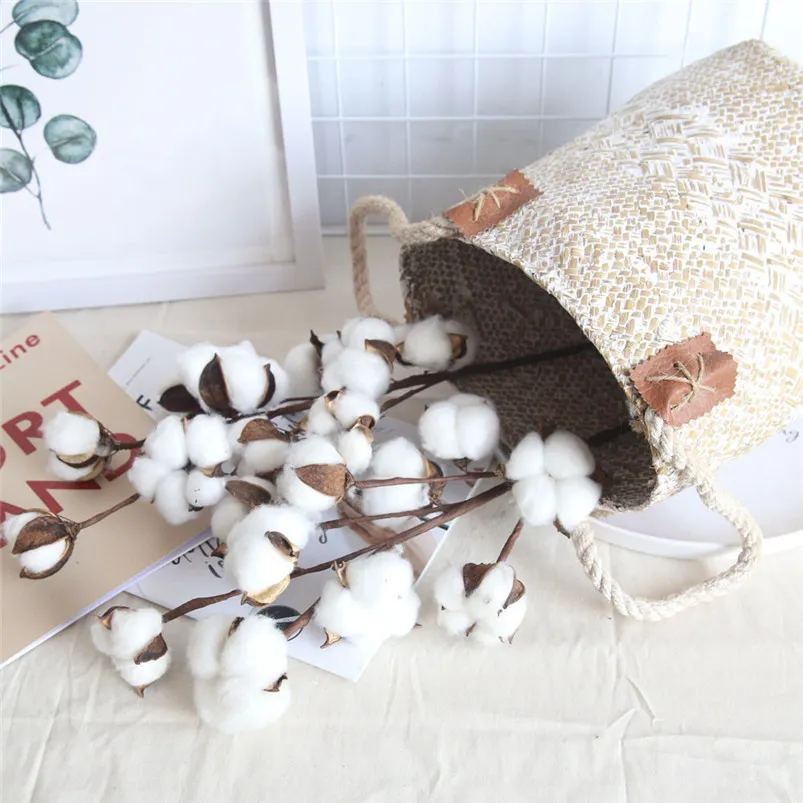 21 pouces tiges de coton naturellement séchées fleur artificielle ferme style décor à la maison bouquet vase fête de vacances littéraire simple H011249w