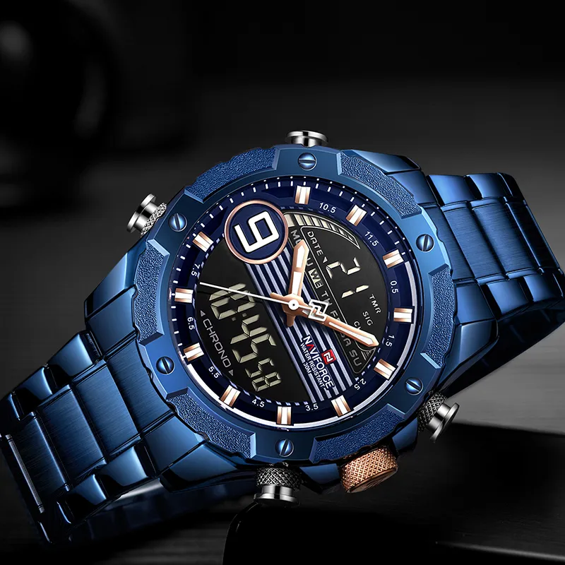Top Luxe Merk NAVIFORCE Mannen Sport Horloges heren Quartz Digitale Analoge Klok Man Mode Volledig Staal Waterdicht Polshorloge235y