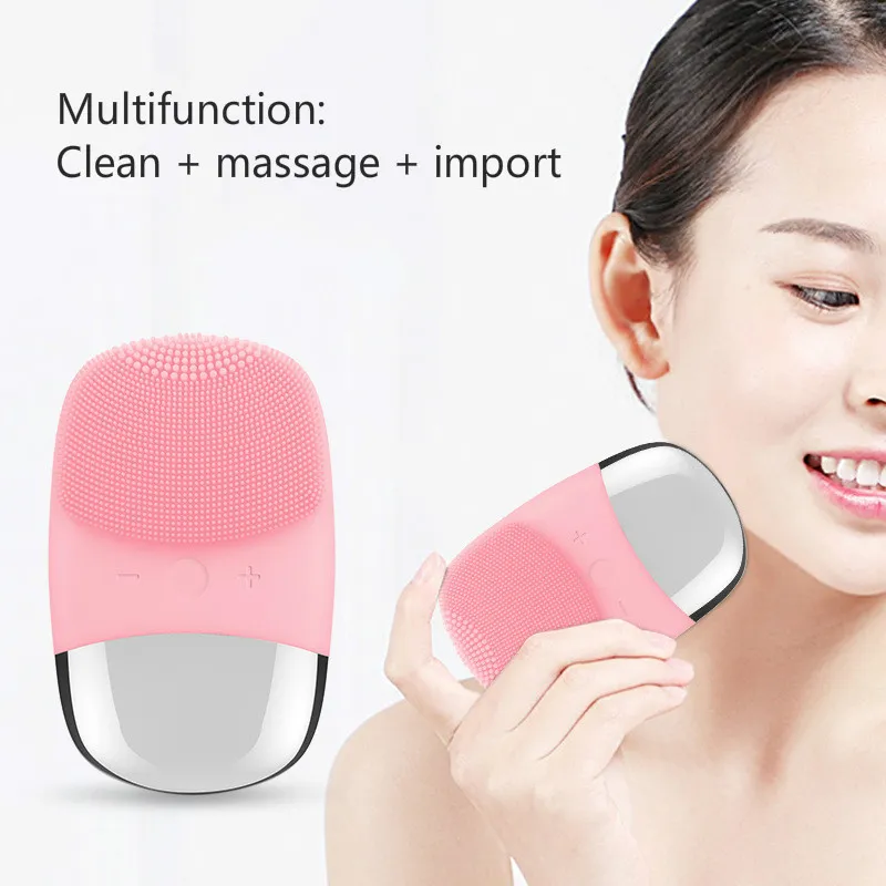 Vibração escova de limpeza facial mini silicone elétrico sonic limpador ipx7 à prova dwaterproof água removedor cravo massagem facial whole257z