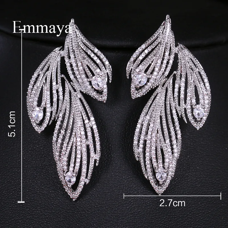 Emmaya Elegant Leaf Shaped Cubic Zirconia Crystal Bridal Long Earrings Luxury Wedding Jewelry for Brides Party Gift CX2006062592917
