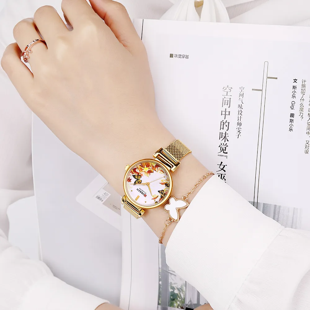 Nouveau CURREN montres en acier inoxydable femmes montre belle fleur Design montre-bracelet pour femmes été dames montre Quartz Clock271s