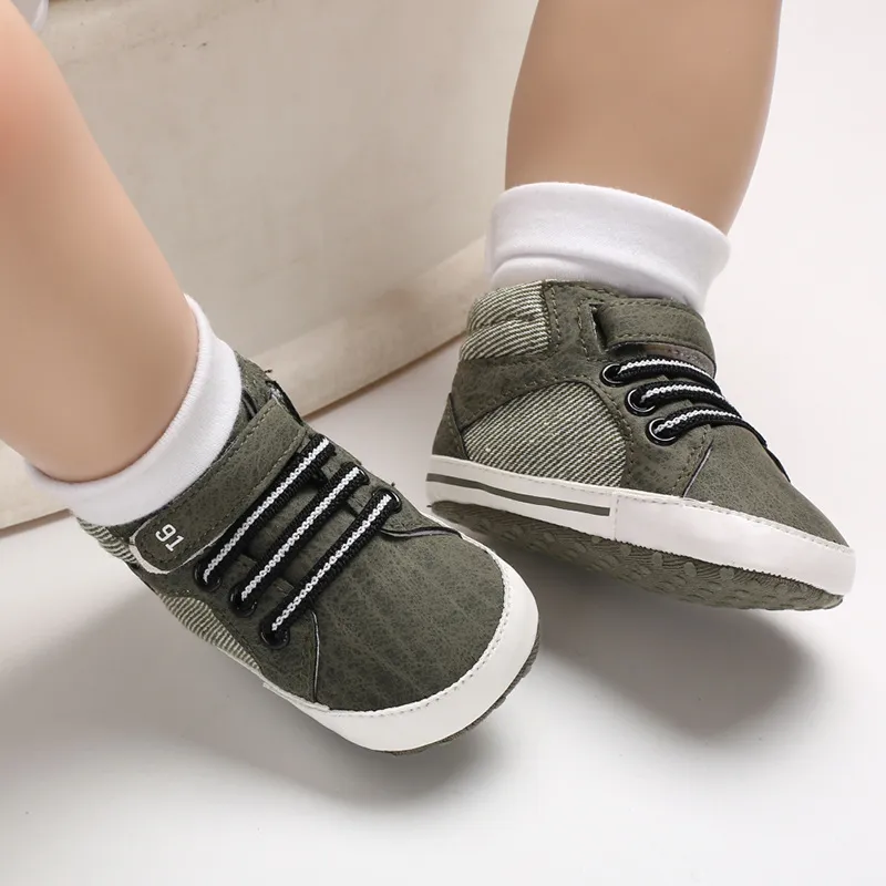 Wholesale Fashion High Top Sneakers Baby Boys Girls Shoes Canvas Newborn Infant Toddler Soft Sole No-slip Prewalkers