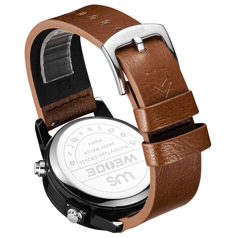 WEIDE кожаный ремешок цифровые Bluetooth умные часы 5ATM водонепроницаемые мужские наручные часы бизнес причинно-следственная сигнализация Relogio Masculino291V