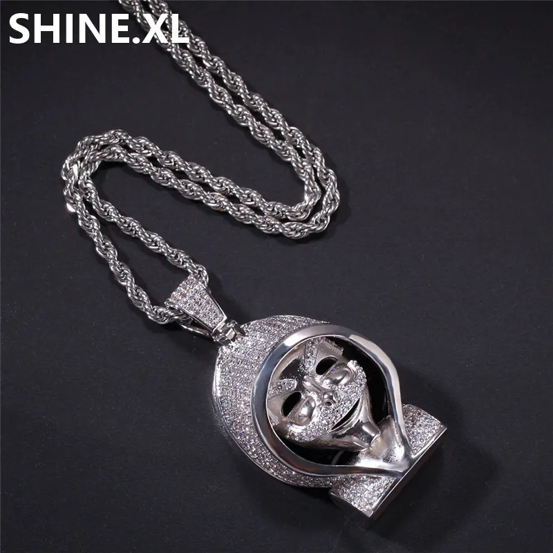 Iced Out Solid Black Death Skull Pendant Necklace Micro Paved Lab Zircon White Gold Plated Mens Hip Hop Jewelry Gift216S